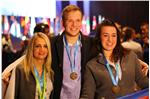 I tre vincitori alle competizioni dei mestieri di Göteborg in Svezia, da sinistra Nadine Lanziner, Stefan Chistè e Denise Giacosa